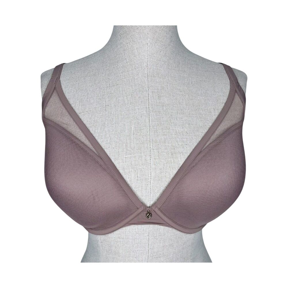 ThirdLove 24/7 Classic Contour Plunge Bra sz 32F * Uplift Taupe Mesh Overlay